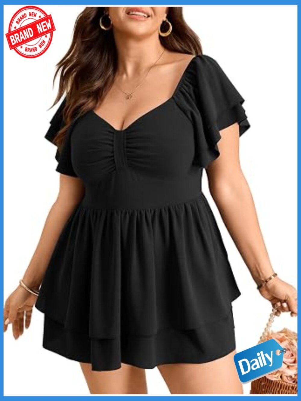 Plus Size Romper Dress Summer Short Jumpsuit Sweetheart Neckline High Waist Boho
